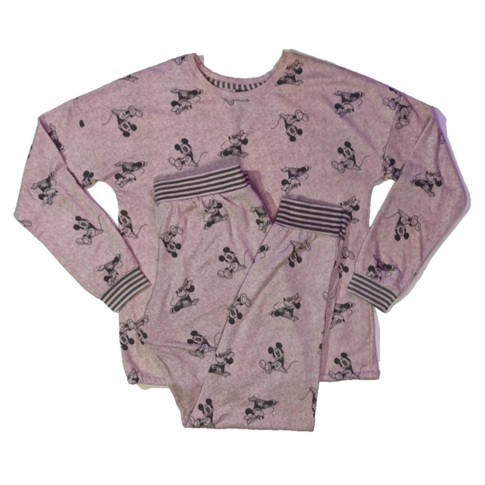 Disney Mickey Minnie Pink Gray Pajamas Jogger Set Small Soft Two-piece Cozy